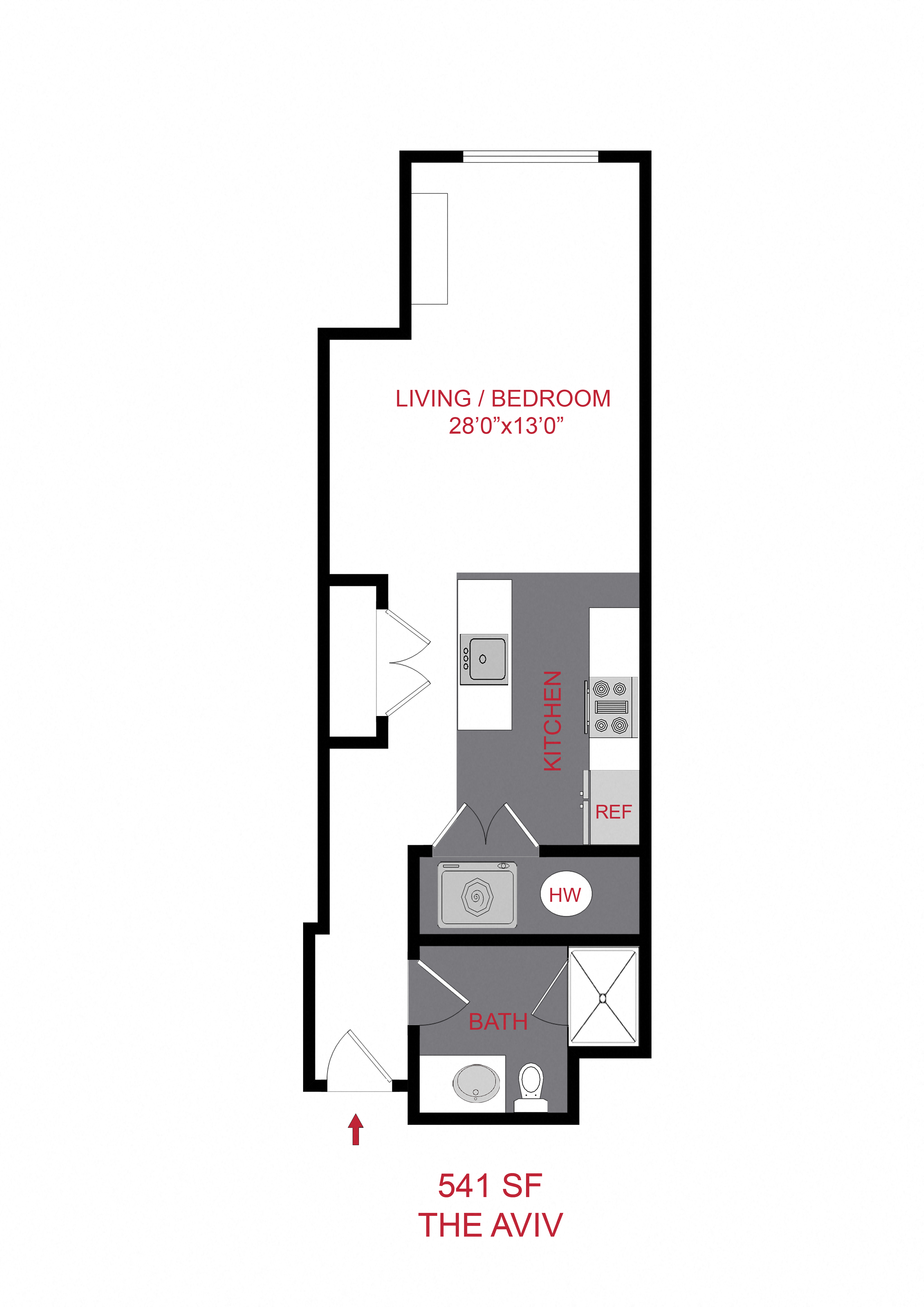 Floor plan for studio, 1 bath, 541 sqft